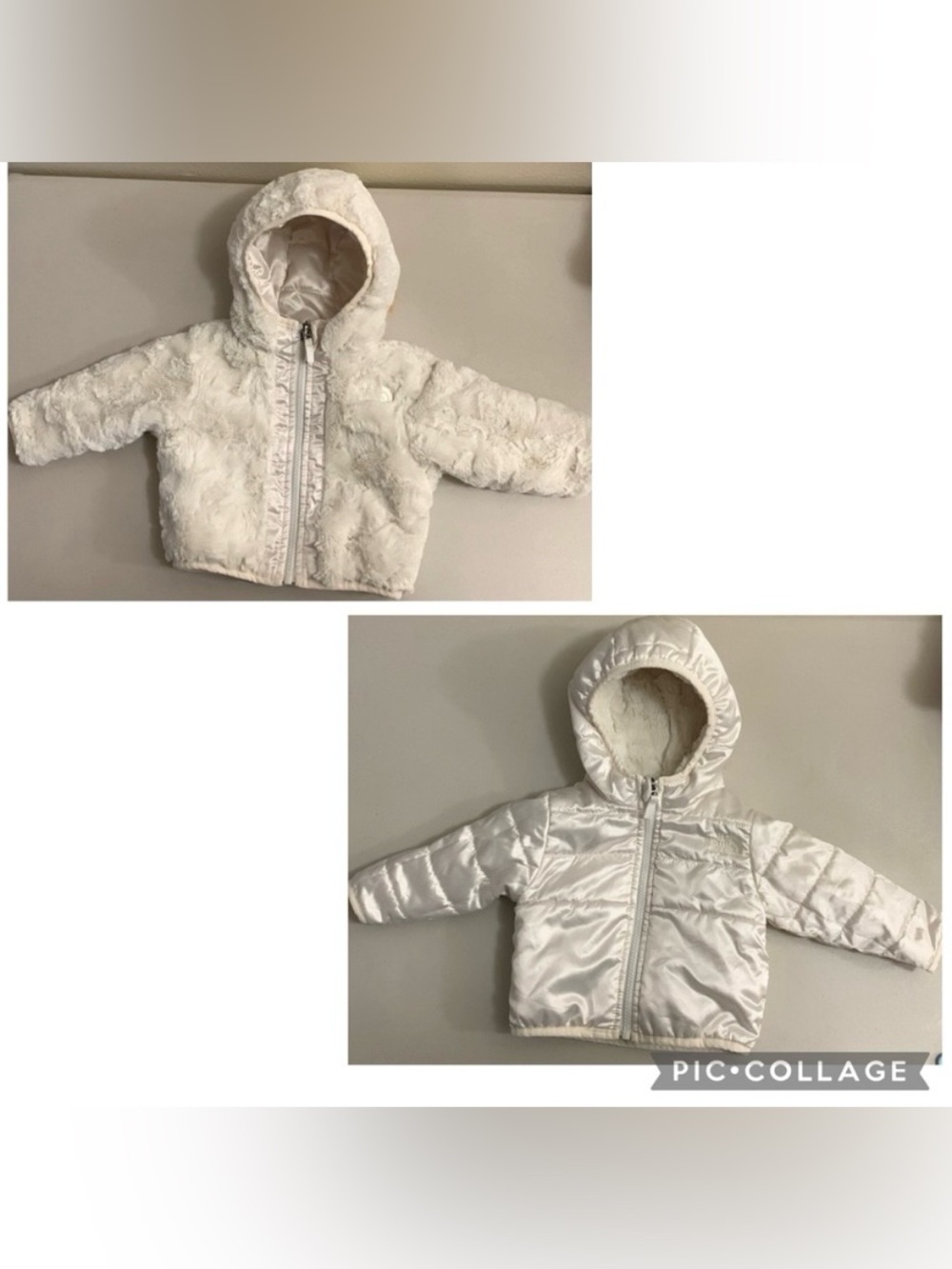 The North Face Reversible White Ivory Faux Fur Jacket Size 3-6 Months Warm Hood